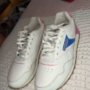 Reebok Women's White Sneakers with Pink and Blue Accents